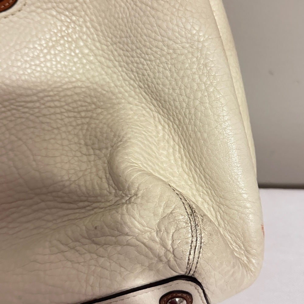 Coach Elegant White and Tan Leather Tote Bag